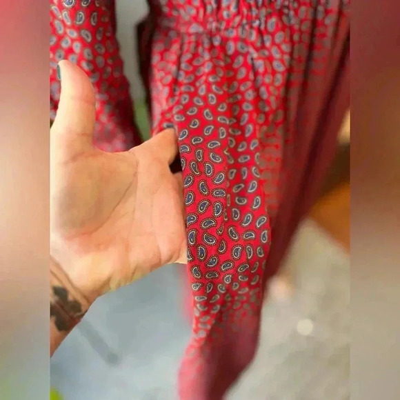 Vintage 1980s blue Red Lanz Original paisley Academia Secretary Midi Dress Sz - Picture 6 of 11